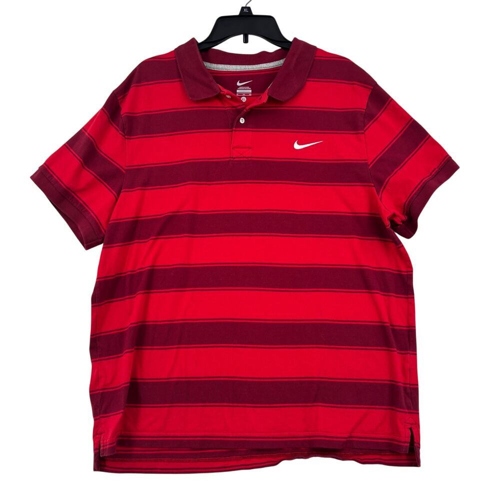 Nike Polo Shirt‎ Mens Size XL Red and Burgundy Stripe Short Sleeve